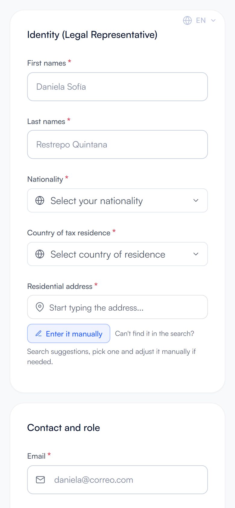 efy business sign-up screen on a phone
