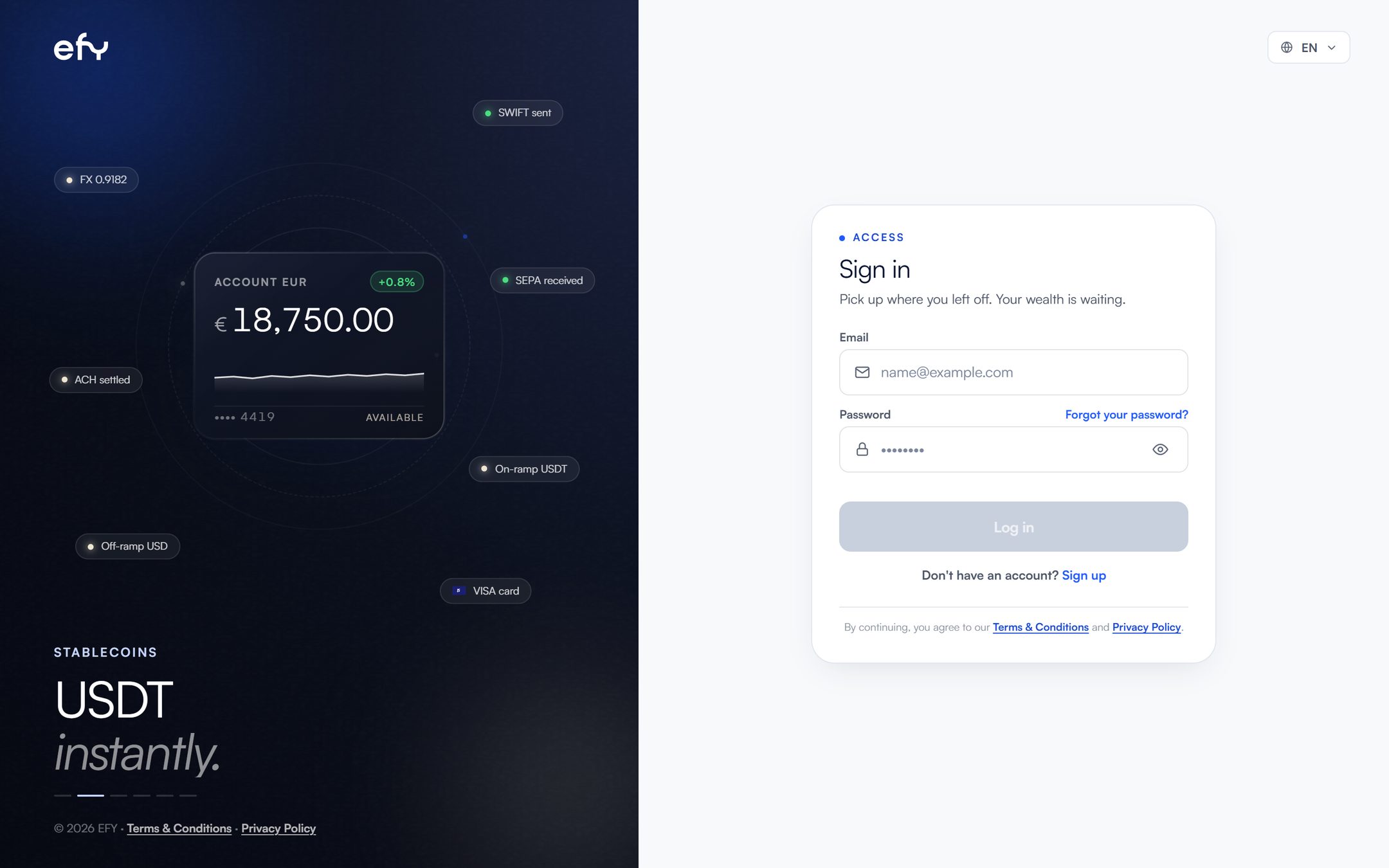 efy sign-up screen on a computer