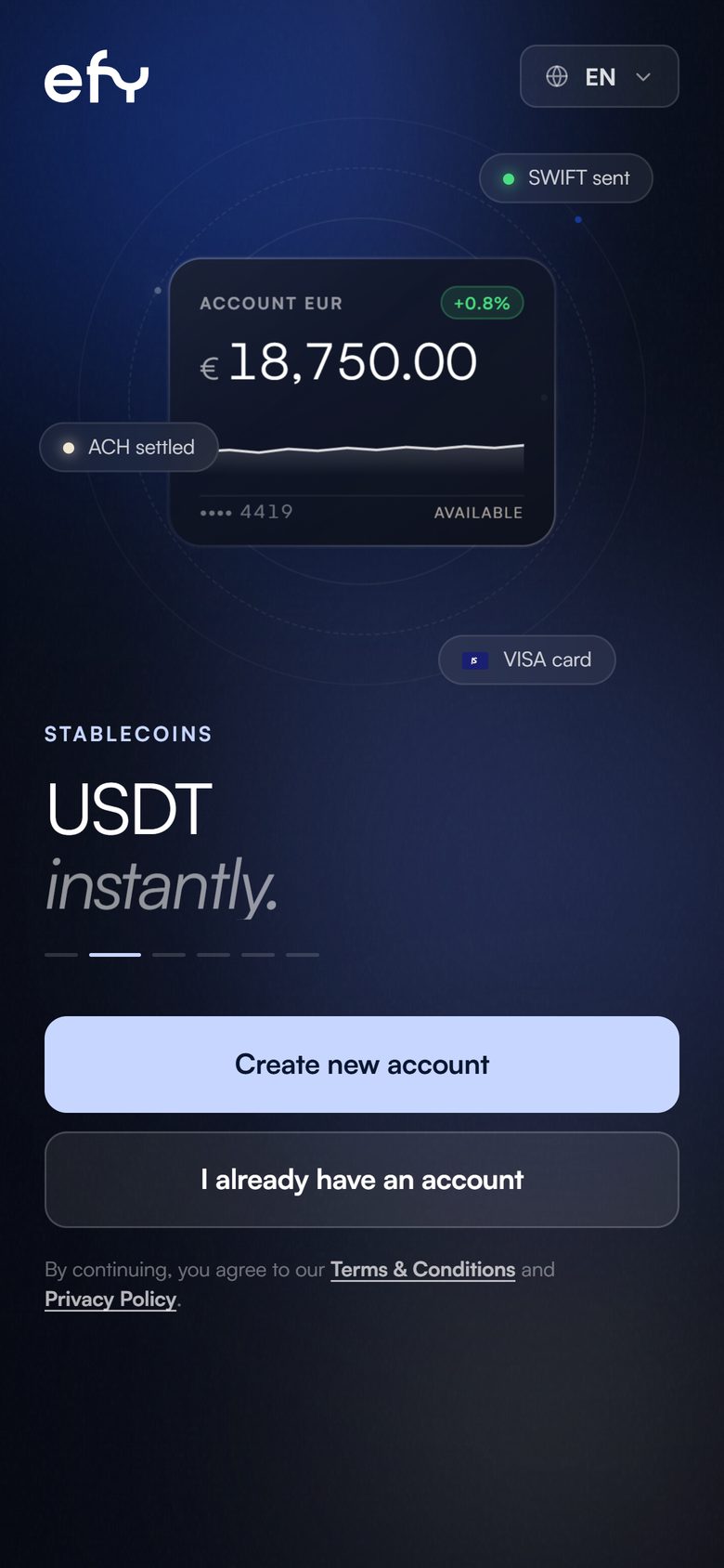 efy sign-up screen on a phone