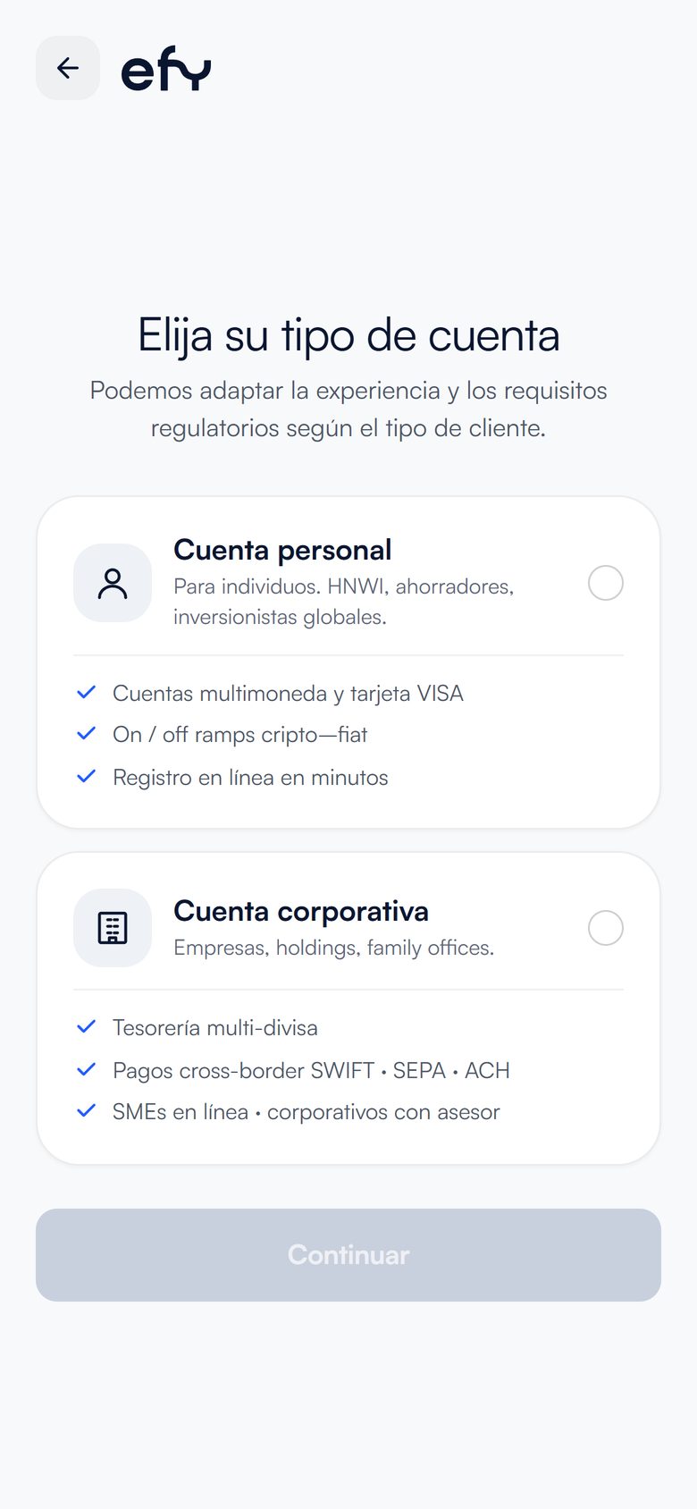 Pantalla del registro de efy en el celular