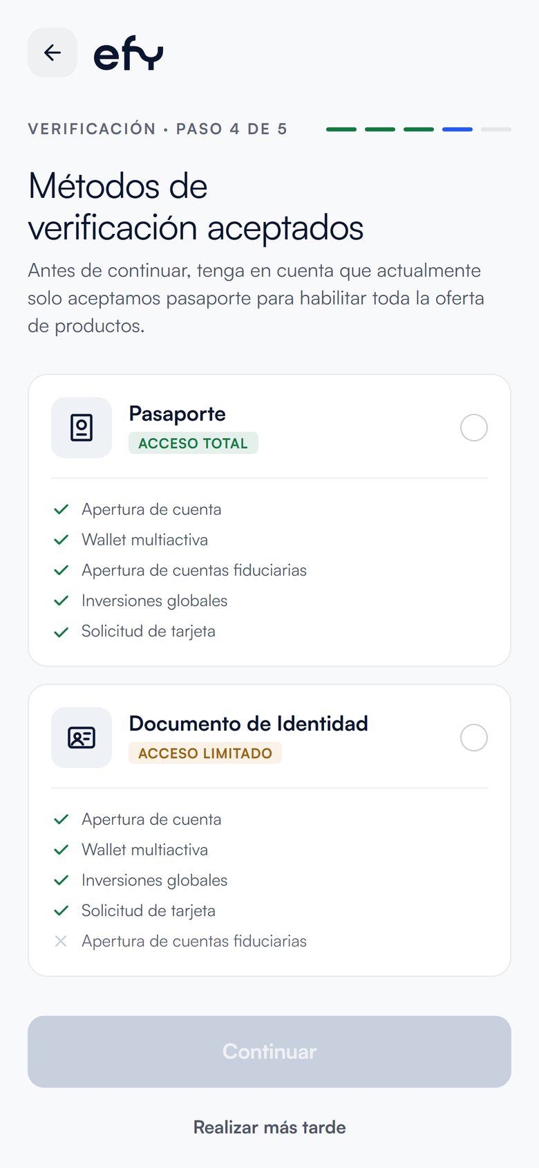 Pantalla del registro de efy en el celular