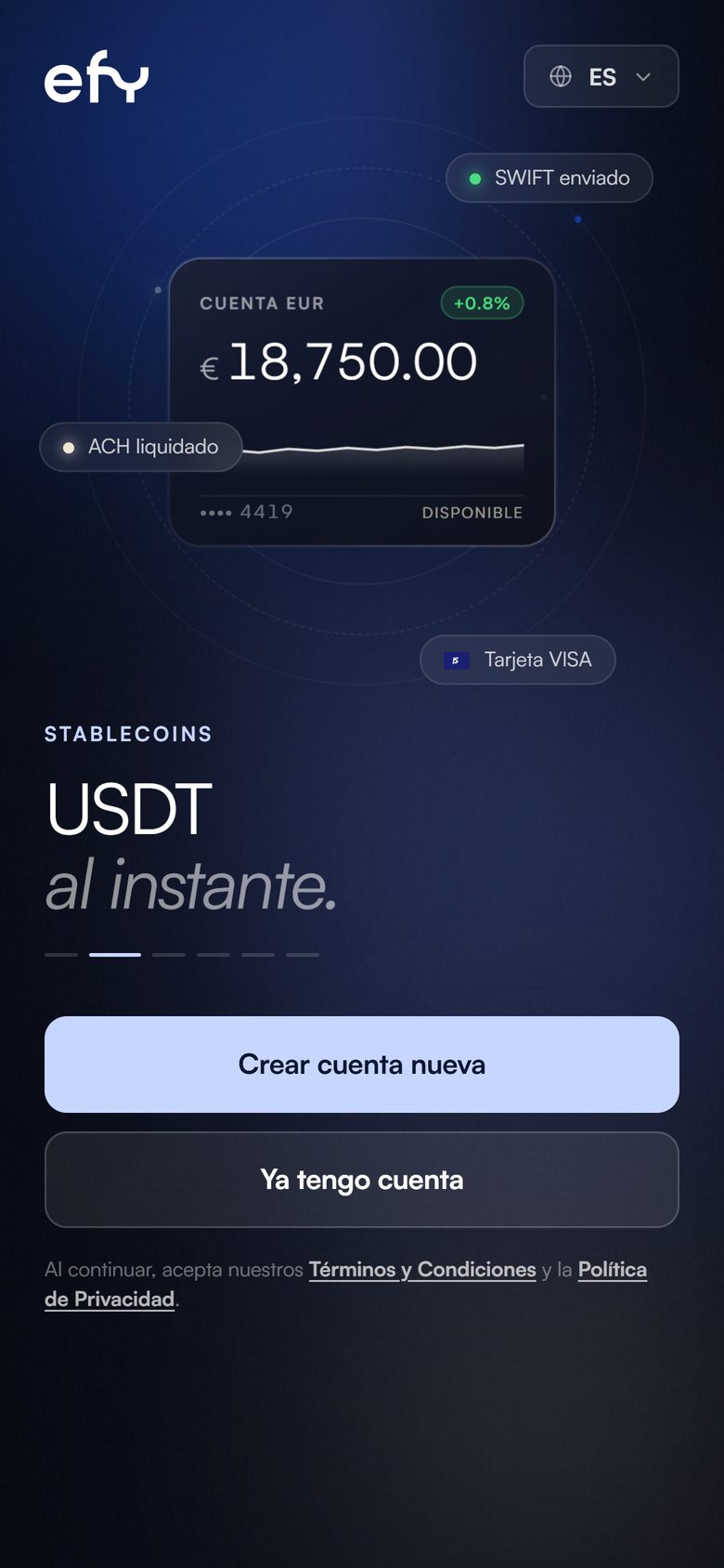 Pantalla del registro de efy en el celular
